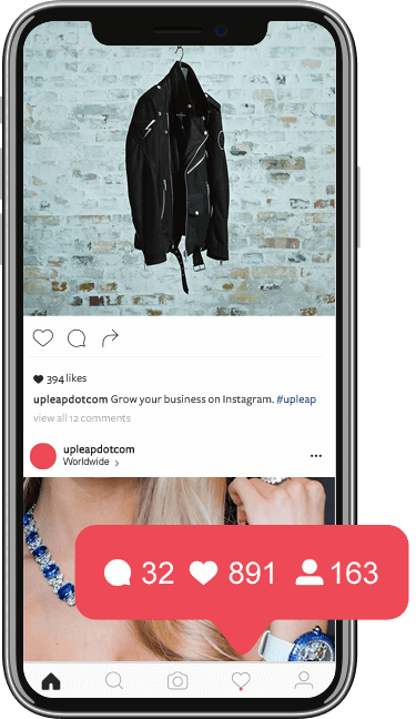 Instagram business account shown on mobile phone with Instagram engagement.