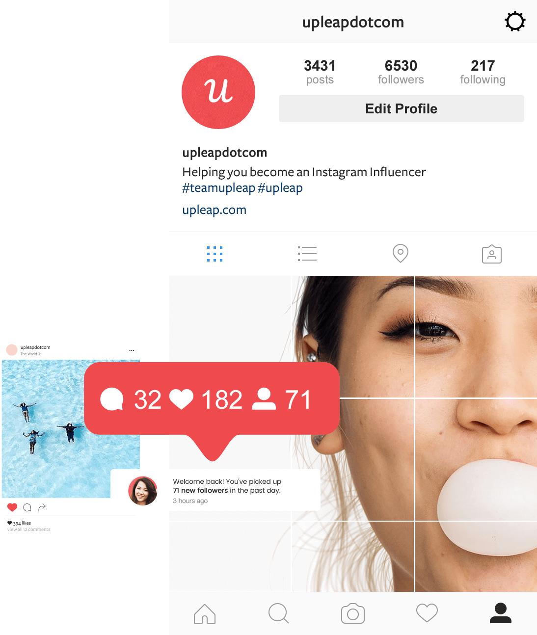 Instagram account showing increased engagement thanks to Upleap.