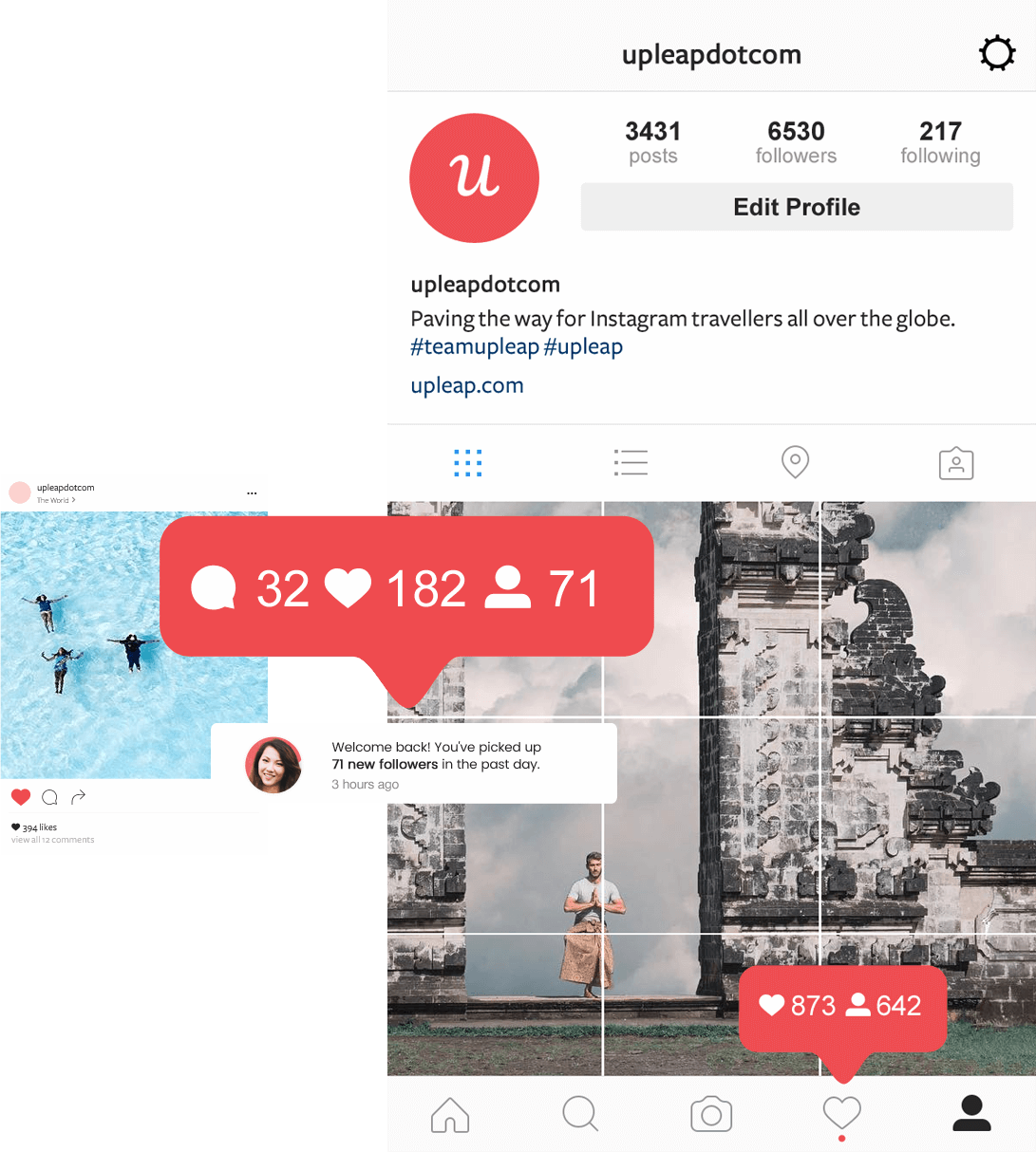 Instagram travel account shown on mobile phone with Instagram engagement.