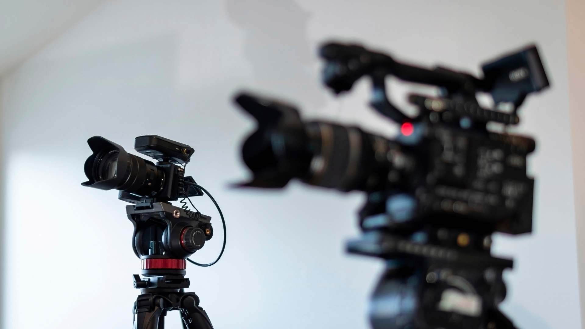 Professional video cameras set up for live streaming