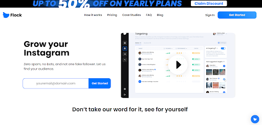 Screenshot of Flocksocials homepage.