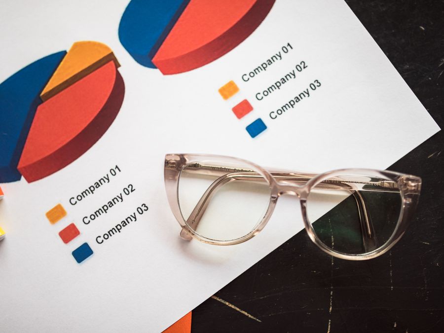 Photo of business charts and eyeglasses on a desk, ideal for finance and analytics themes.